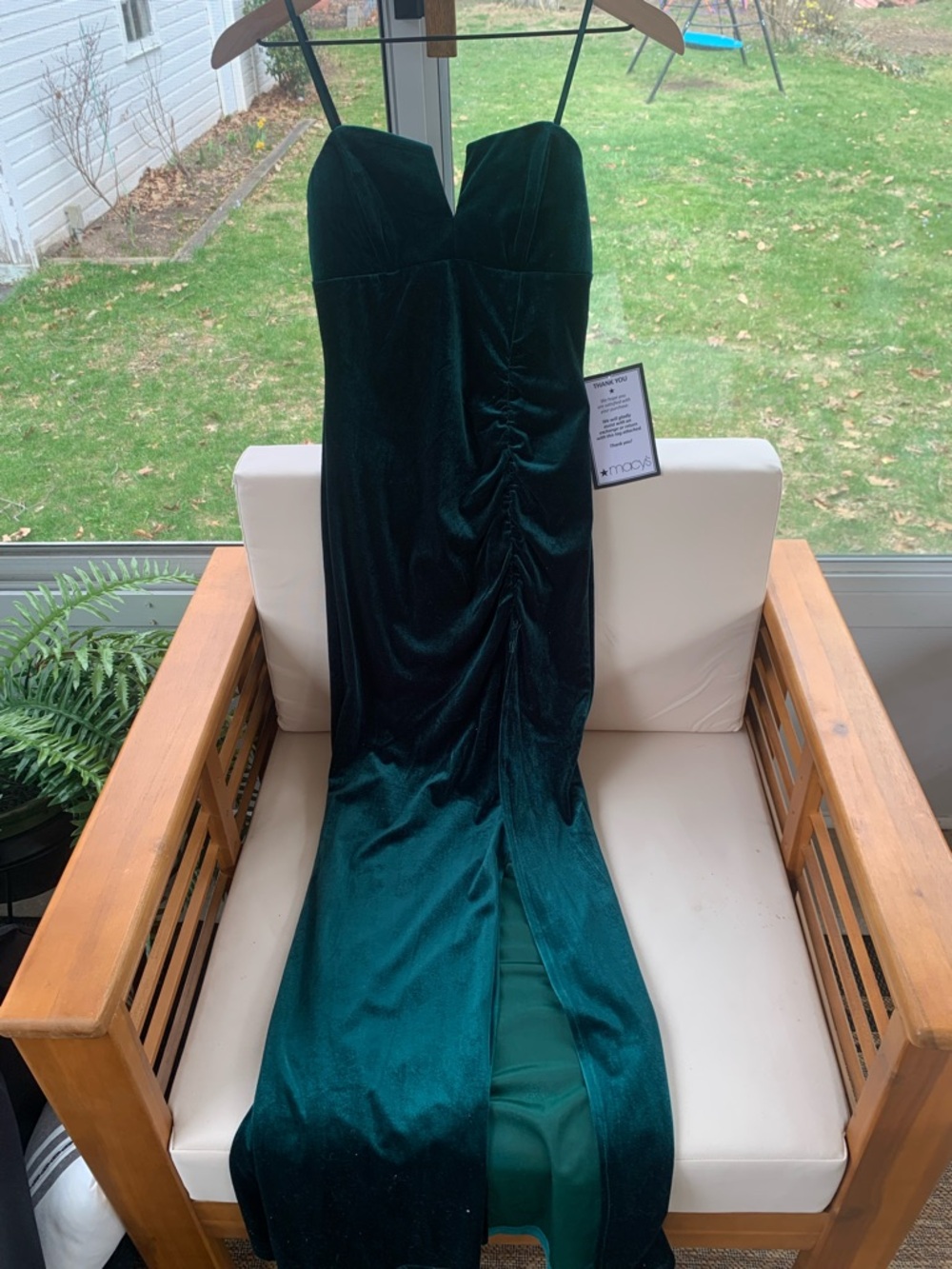 Macy's Teal Velvet Ruched Evening Dress